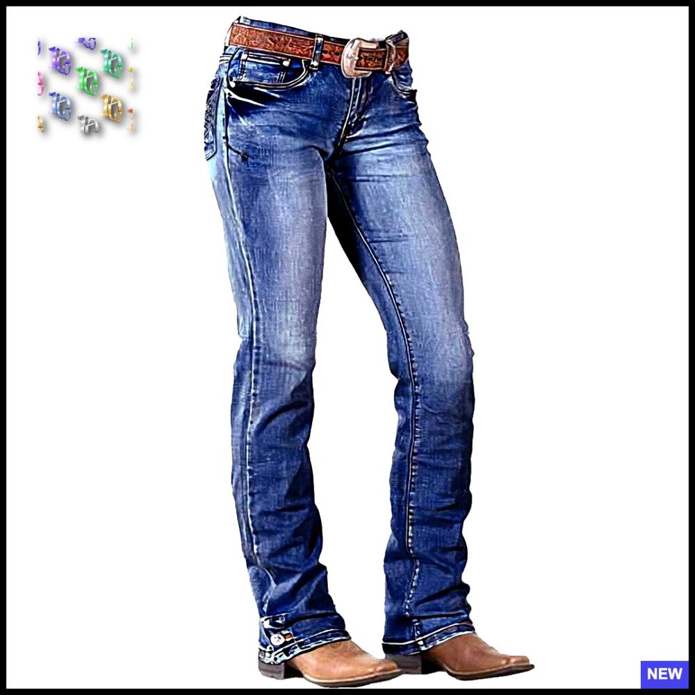Mid Waist Bootcut Jeans Straight Leg Denim Pants Retro Classic Chic